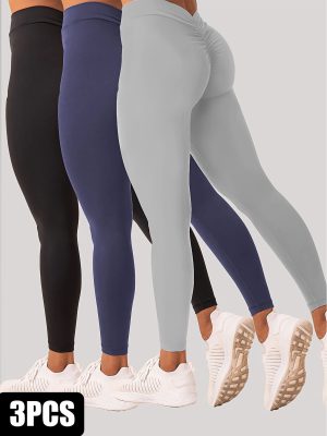 3 Pack Women's Yoga Leggings With High Waistband, Moisture-Wicking, And Stretchy, Perfect For Outdoor Activities And Fitness