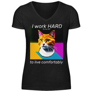 I Work Hard for my CAT to Live Comfortably - Women V-Neck Shirt-16