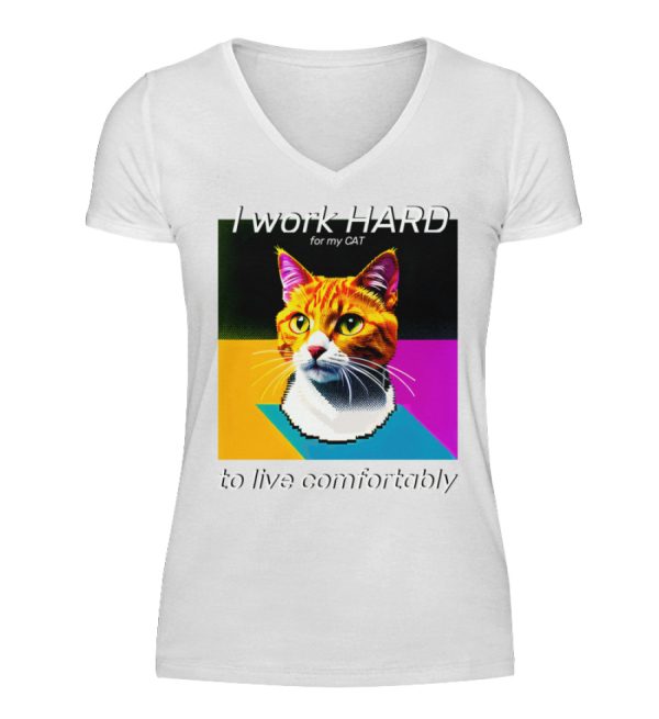 I Work Hard for my CAT to Live Comfortably - Women V-Neck Shirt-3